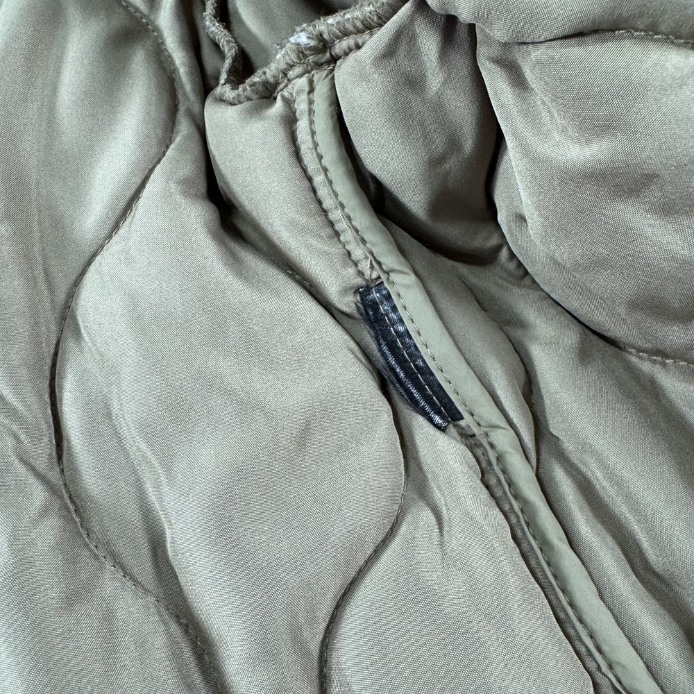 H&M Oversized Quilted Liner Jacket Snap Front Womens Medium Khaki Green Pockets - Picture 9 of 14